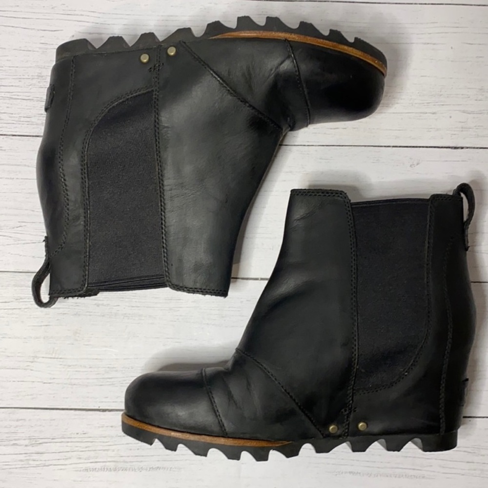 Sorel Lea Wedge Boot Black Leather Size 6.5